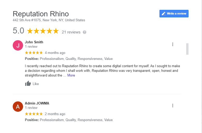 Google Reviews for Reputation Rhino